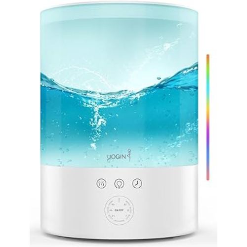 YOGIN Humidifiers for Bedroom Large room,Top fill 2.5L Ultrasonic cool mist Humidifiers for Baby Nursery and Plants,Up to 24 Hours, 24db Quiet,Night Light, Auto Shut Off, Easy Clean Humidifier