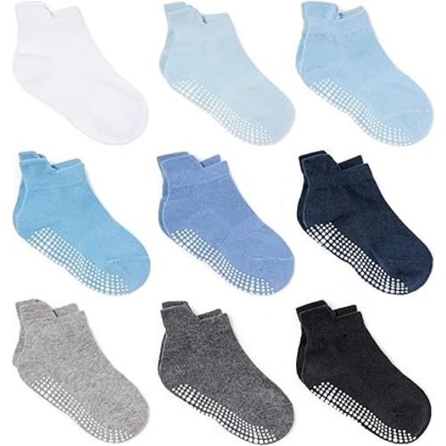 Zaples Baby Non Slip Grip Ankle Socks with Non Skid Soles for Infants Toddlers Kids Boys Girls - 6-12 Months - Boys - 9 Pairs