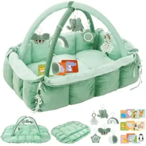 5-in-1 Plush Baby Play Gym Convertible Activity Center with 6 Sensory Toys Tummy Time Mat Ball Pit Sage Green - TikTok Shop