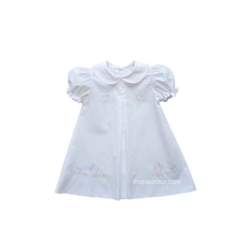 Auraluz Baby Dress...White with pink scallop trim and embroidered duck – AURALUZ