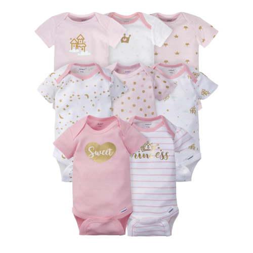 Assorted Short Sleeve Onesies Bodysuits, 8pk (Baby Girls)