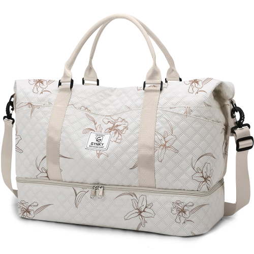 Gynky Travel Duffle Bag for Women Floral Weekender Bags with Shoe Compartment Carry on Overnight Bag Gym Tote Duffel Bag with Wet Pocket Hospital Bags for Travel Essentials