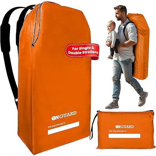 OnGuard - Double Stroller Bag with Storage Pouch | Stroller Travel Bag | Waterproof Rip-Resistant Polyester | Compact Foldable Gate Check Cover for Strollers | Universal Baby Stroller Bag for Airplane