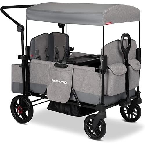 Radio Flyer Pathfinder 4-Seat Stroller Wagon, for Kids 6+ Months, UV Canopy