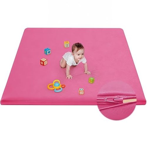 Waterproof Baby Play Mat for Floor Memory Foam 50 * 50 Cushion Playpen Playmat Tummy Time Crawling Mat Nursery Rug Thick Pad Create Soft & Safe Area for Infants,Toddler,Kids,Hot Pink