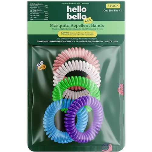 Hello Bello Kids Mosquito Repellent Bracelets, Made with Natural Citronella and Peppermint Oils, 5ct Bag