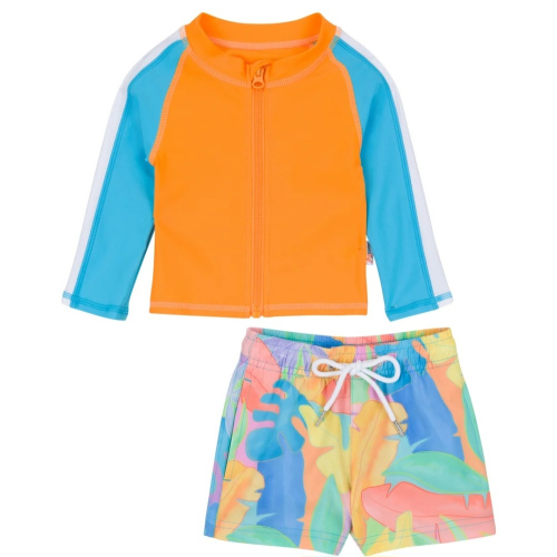 Boys Long Sleeve Zipper Rash Guard and Swim Trunk Set | "Vibrant Vacay"