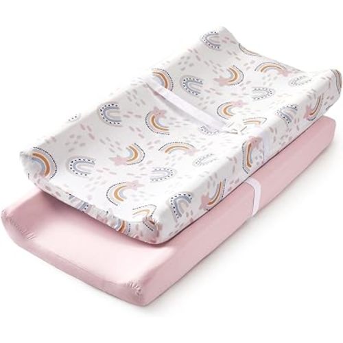 Changing Pad Cover Set in Soft Jersey Material - Fits 32"/34''x16 Contoured Pad for Babies, Rainbow Star