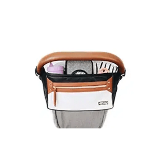 Itzy Ritzy Adjustable Stroller Caddy and Organizer Bag Featuring Front Zippered Pocket, 2 Built-In Interior Pockets & Adjustable Straps to Fit Nearly Any Stroller (Coffee and Cream)