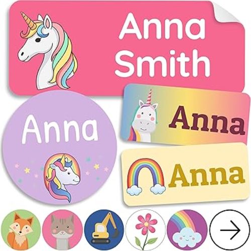 Personalized Daycare Name Labels for Kids [210pcs, Dreamy Unicorns] - Waterproof Name Stickers for School, Baby Bottles & Clothing - Custom Name Stickers - Washable Stick On Labels (Various Sizes)