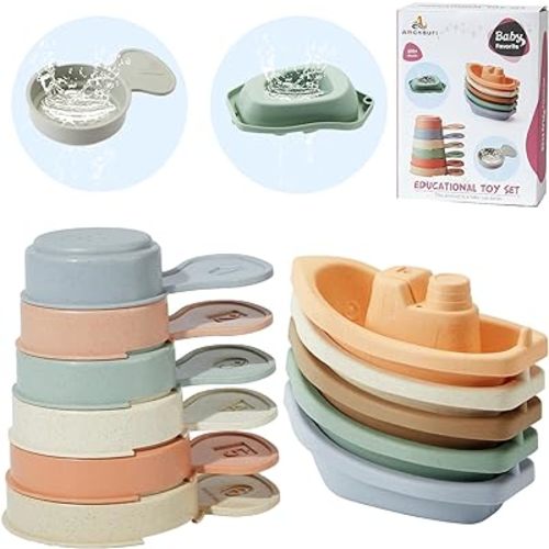 Bath Toys Floating Boats with Bathing Spoon, 11 Pcs Mold Free Bath Toys for Babies 6-12 Months/Kids Ages 1-3, Baby Bathtub Shower Toys Presents for Toddlers Boys Girls
