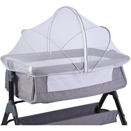 Portable Bassinet Cover for Cats & 2-Way Zipper, Bassinet Mosquito Net Cover, Breathable Bassinet Net Cover, Mosquito Net for Baby Crib to Keep Cats/Bugs Out (White)