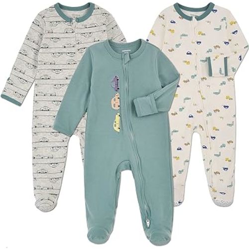 Aablexema Baby Footie Pajama with Mitten Cuffs, Double Zipper Infant Cotton clothes Sleeper Pjs, Footed Sleep Play