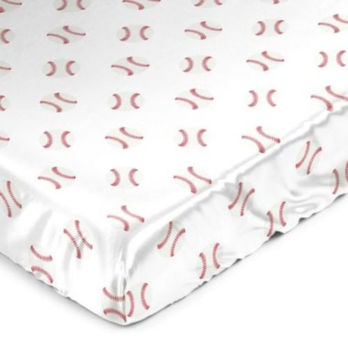 Sweet Jojo Designs Boy Satin Fitted Crib Sheet Baseball Patch Red and White