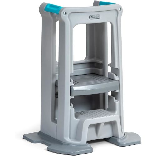Simplay3 Toddler Tower Montessori Standing Kitchen Step Stool with Sturdy Stabilizing Base and Adjustable Platform, 20.5" D x 26" W x 34.5" H, Ages 18 Months to 5 Years, Gray