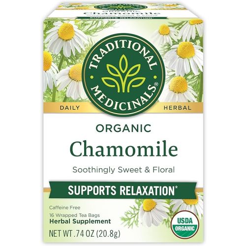 Traditional Medicinals Organic, Chamomile Tea - Supports Stress Relief and Relaxation - Kosher, Non-GMO, Caffeine-Free, Compostable - 16 Tea Bags