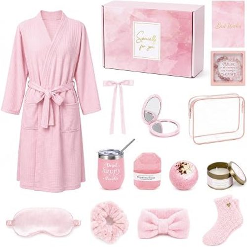 gisgfim 14 Pcs Birthday Gifts for Women, Relaxing SPA Robe Sets (Pink)
