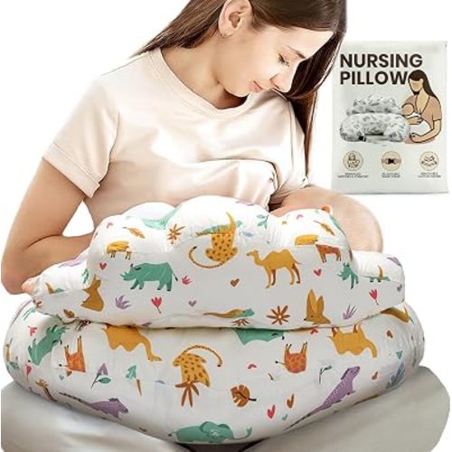 Nursing Pillow for Breastfeeding, Breast Feeding Pillow with Security Fence for Enhanced Comfort, Baby Registry Search, Removable Cotton Cover, Adjustable Waist Strap, Newborn Pillow Supplies