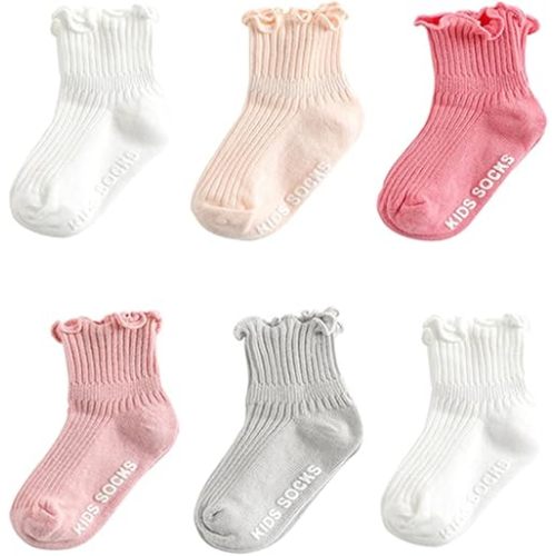 Zumou Toddler Anti Slip Non Skid Socks Baby Little Girls Frilly Ruffle 6 Pairs