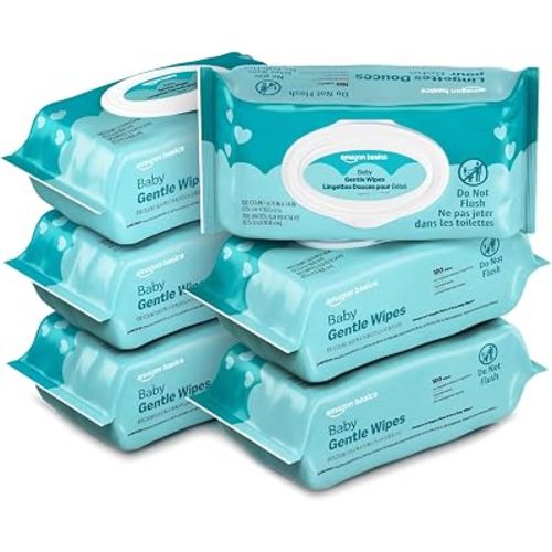 Amazon Basics Gentle Baby Wipes, Formulated Without Fragrance, Hypoallergenic, 600 Count Total (6 Packs of 100 Count Each)