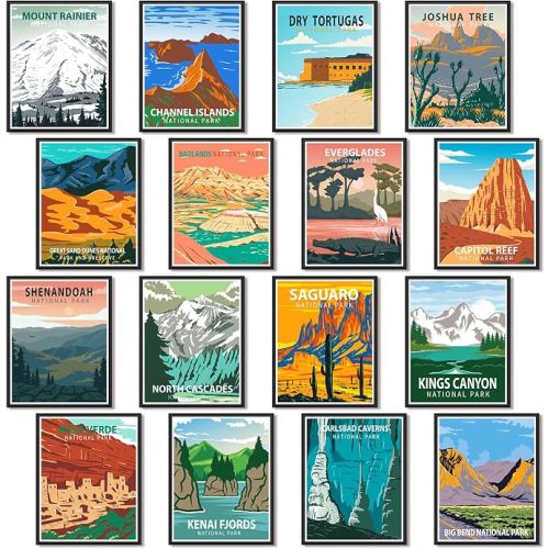 Gersoniel 16 Pcs National Park Posters Nature Art Wall Print, Vintage Style