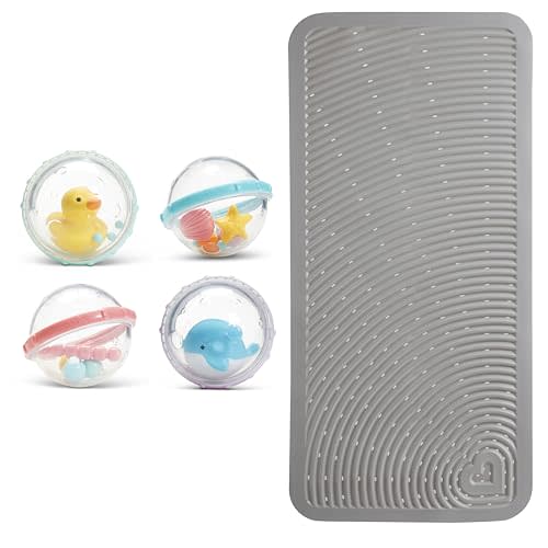 Munchkin® Soft Spot™ Cushioned Bath Mat for Kids, Grey & ® Float & Play Bubbles™ Baby and Toddler Bath Toy, 4 Count