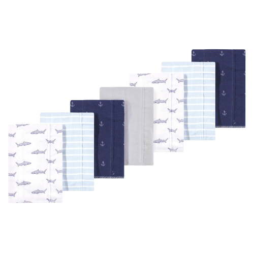 Luvable Friends Hudson Baby Flannel Burp Cloths 7pk, Ocean Sharks