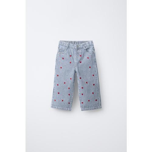 EMBROIDERED STRIPES AND HEARTS CULOTTE JEANS - Blue | ZARA United States