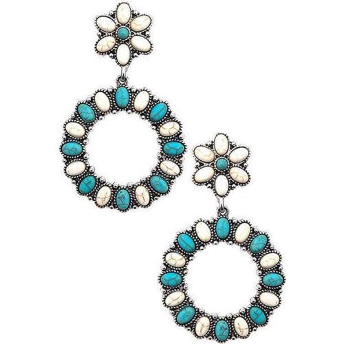 Western Concho Flower Round Gem Stone Earring - Juneberry Avenue, llc