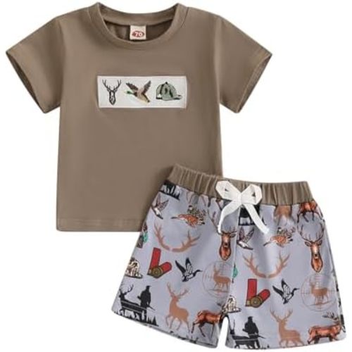 Toddler Baby Boy Summer Outfit Hunting Duck Deer Short Sleeve T-Shirt Jungle Camouflage Shorts 2Pcs Clothes Set