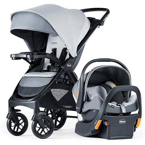 Chicco Bravo LE ClearTex Trio Travel System, Bravo Primo Quick-Fold Stroller with Chicco KeyFit Max ClearTex Infant Car Seat, Car Seat and Stroller Combo | Atlas/Grey