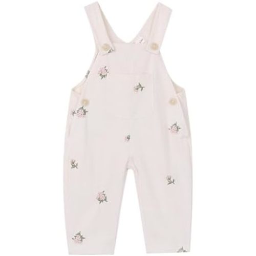 Baby Girl Overalls Corduroy with Floral Embroidery,Beige Toddler Jumpsuit Romper,Soft Overall for Girls (6 Months-3T)