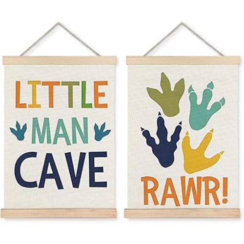 LUVADIAN Dinosaur Nursery Decor - Little Man Cave Dinosaur Poster Hanger Frame Set of 2, Dinosaur Decor for Boys Room, Dinosaur Posters Wall Decor for Toddler Boys Room Playroom Nursery, 12x16 Inches