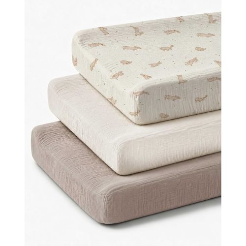Changing Pad Covers 3 Pack, 32"x16" Muslin Baby Changing Table Pad Covers | Soft Breathable Muslin, Fits Standard Changing Table Pads, Neutral Boho Nursery Style for Baby Boy and Girl (Hopping Bunnies)