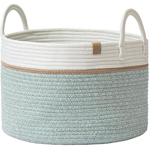 LA JOLIE MUSE Braided Basket, Cotton Rope Storage Baskets, Large Cotton Basket, Laundry Basket for Blanket, Children's Toys, Basket S Laundry Basket for Children's Room, Ivy Green, 32 Liter