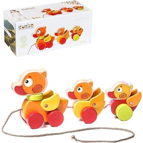 Wooden Walk Along Ducks – Pull Toys for Toddlers Ages 1-3 – Montessori Inspired, FSC-Certified Wood, German Water-Based Paint – Travel-Friendly Wooden Toy for Boys and Girls