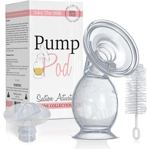 Save The Milk Silicone Manual Breast Pump + Lid + Cleaning Brush | Smaller 24mm Flange Size for Pain-Free Nipple Suction (Customisable) | 4.5 fl oz / 133 ml | BPA-Free, Food-Grade Silicone