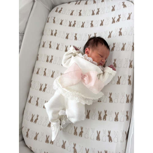MI LOVES Ivory knitted 2 piece MIA set with Beautiful Dusty Pink Bow a