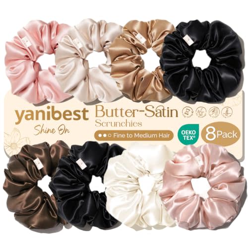 Yanibest 8 Pcs Satin Scrunchies - Silk Feeling Scrunchies Ponytail Holders | No Damage Frizz Free Soft Satin Hair Ties, Hair Accessories for Women Work Home Sleep Workouts