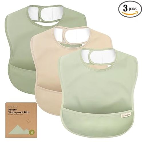KeaBabies 3-Pack Waterproof Baby Bibs for Eating - Lightweight Toddler Feeding Bibs with Large Food Catcher, Mess Proof, Food-Grade Baby Eating Essentials, Easy to Put On & Clean (Jade)