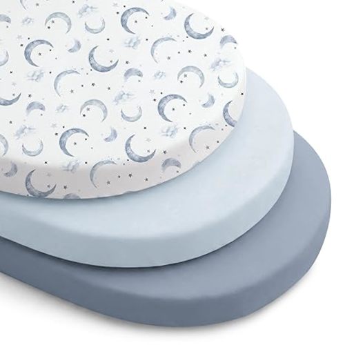 Konssy 3 Pack Stretchy Bassinet Sheets for Baby Girl Boy, Soft Breathable Baby Bassinet Mattress Sheets Fit for Hourglass Oval Cradle, Moses Basket Rectangle Mattress (Pink Spring)