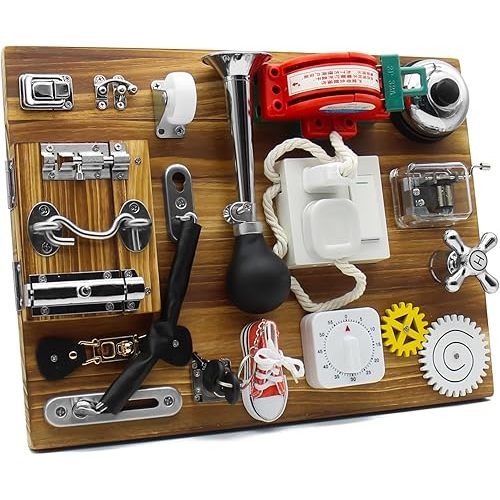 Mostop Montessori Large Busy Board for Toddlers,Montessori Educational Travel Toys for Autistic Children,Wooden Busy Board Sensory Toys Preschool Learning Activities Fine Motor Skills, Birthday Gift