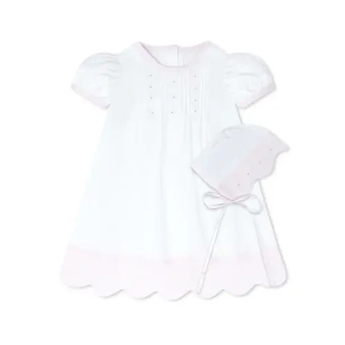 1956 Daygown Set - Blessings White with Pink Scallop Batiste
