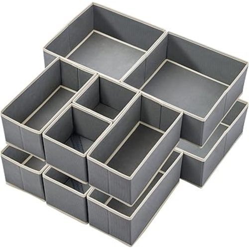 Stero 12 Pack Drawer Organizers for Clothing, Dresser Drawer Organizer Clothes, Fabric Foldable Closet Organizers and Storage Basket Bins for Clothes, Underwear, Bras, Socks (Grey)