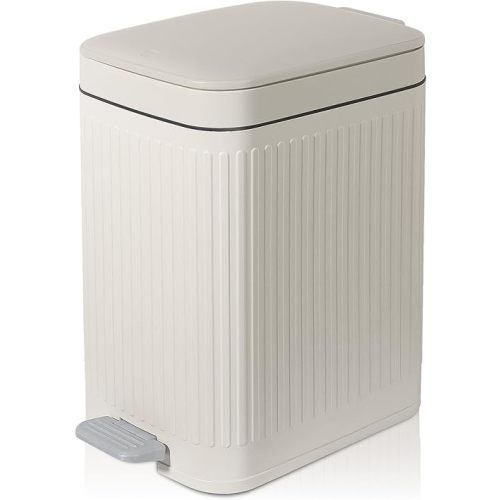 rejomiik Small Bathroom Trash Can with Lid Slim Soft Close Garbage Can Step Wastebasket Container Trash Bin for Office Bedroom Kitchen Living Room (1.9 Gallon Cream)