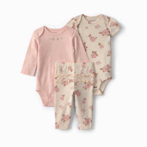 Carter's 3-Piece Bodysuit & Pant Gift Set - Pink/Ivory Flowers, 3M