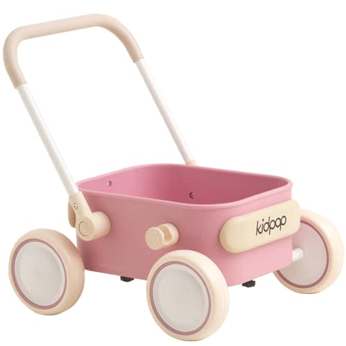 PULA Baby Push Walker with Wheels Toddler Wagon for First Learner Baby Toys 6-12 Months, 1 Year Old Birthday Gifts, Indoors and Outdoors (Pink)