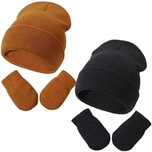 Baby Beanie Hat Gloves Set, Kids Winter Warm Knit Hat with glvoes,Toddler Soft Beanie for Little Boys Little Girls Children