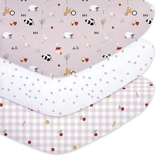Little Grape Land Crib Sheets Baby Toddler Sheets 3 Pack Fitted for Boys Girls, Standard Size 28x52‘’ Crib Mattress, Super Soft Breathable Washable Microfiber Pink Sheep
