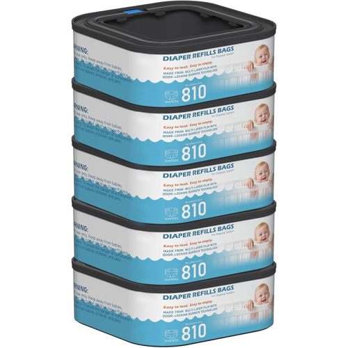 Jumbo Square Refills Disposal Bags Refill Compatible with Diaper Genie Classic, Compact and Select Pails, Hold Up to 810 Newborn-Sized Diapers Per Refill, Pack of 5